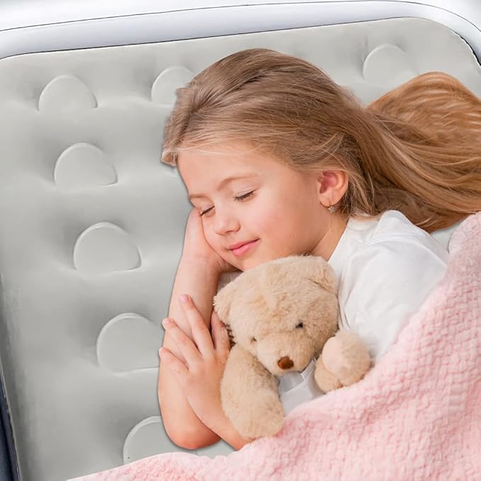 Inflatable Kids Travel Bed Toddler Air Mattress Set,Portable Blow Up Mattress Sleeping Bed Cot with Bed Rails and Electric Pump Ideal for Road Trip