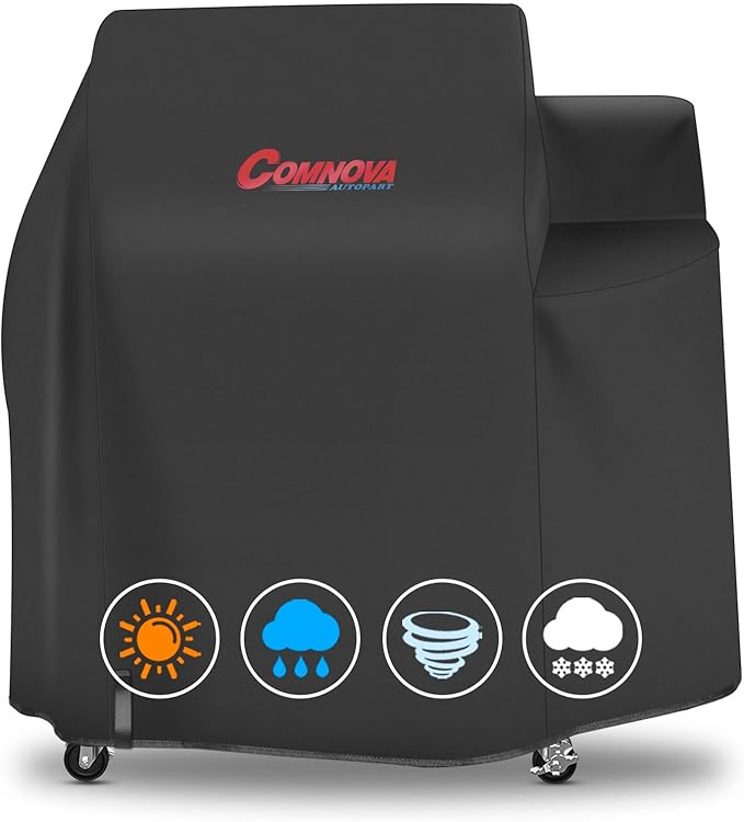 Comnova Grill Cover 59 Inch - 600D Premium BBQ Cover for Weber 24 Inch SmokeFire Wood Pellet Grill (EX4), Outdoor Smoke Fire Cover for Weber Grill Heavy-Duty and Waterproof (Black)