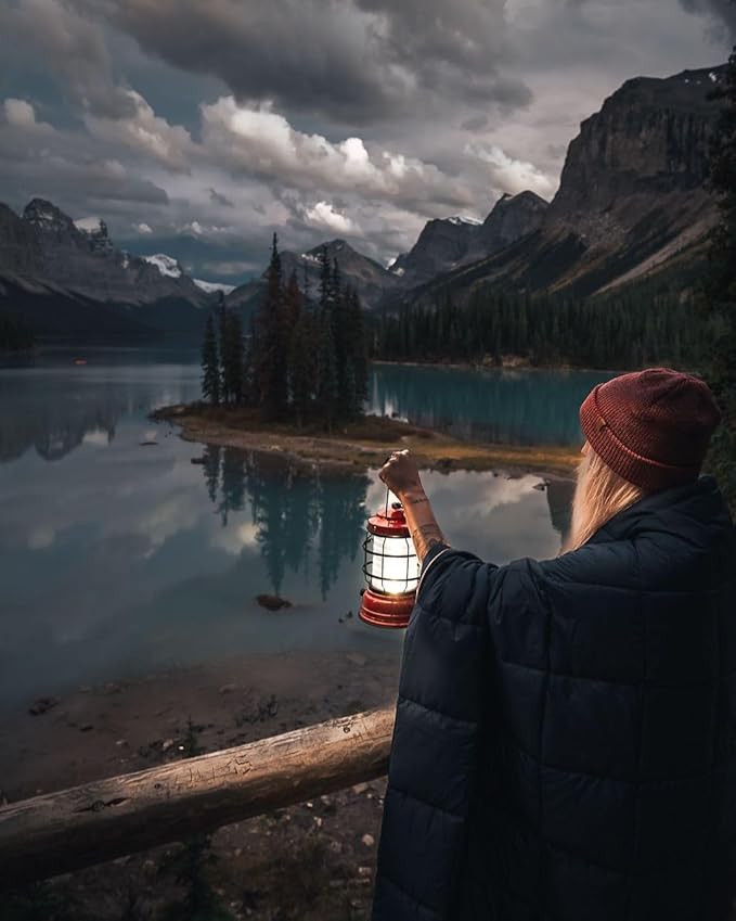Barebones Forest Lantern – Red, Vintage Rechargeable LED Lantern with Adjustable Brightness – Battery Operated Camping Light for Outdoor Adventures, Backyard Gatherings, and Emergency Use