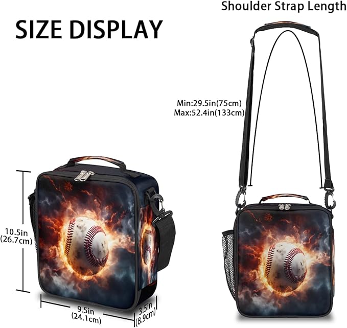 cfpolar Baseball Lunch Box for Boys Girls, Insulated Lunch Bags for Kids Reusable Mini Cooler Lunch Tote Lunchbox Thermal Meal Tote Kit with Shoulder Strap for Work School Picnic