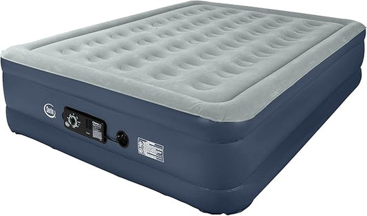 Serta Raised Air Mattress with Never Flat Pump | Luxury Inflatable Mattress with Built in Air Pump to Ensure a Good Night’s Rest | Heavy Duty Blow Up Mattress with Self Inflating Pump