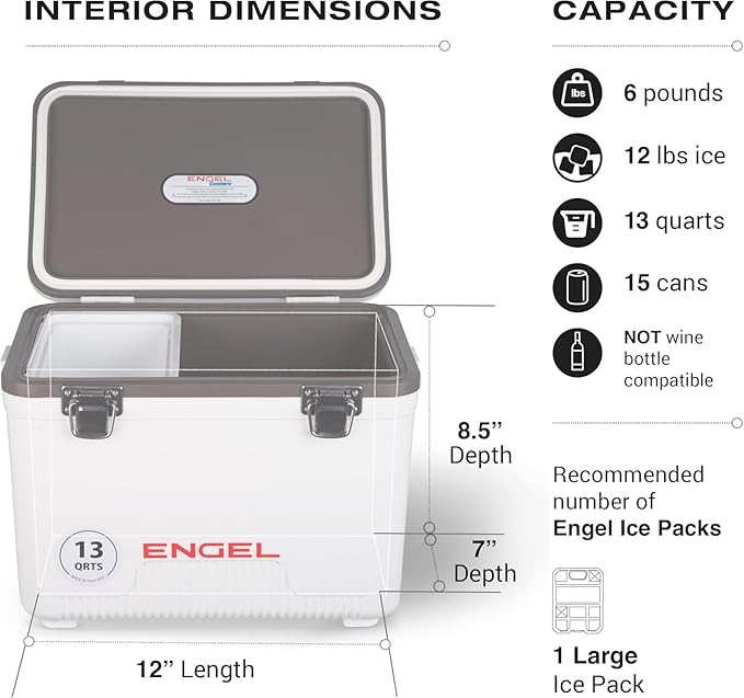 ENGEL 13qt Leak-Proof, Air Tight, Drybox Cooler and Small Hard Shell Lunchbox for Men and Women