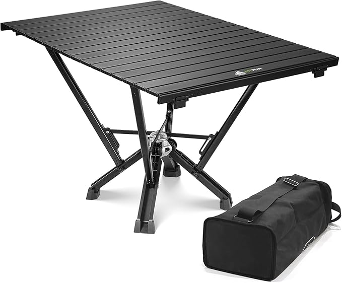 Camping Table Folding, Small Camping Table with Load 380lbs, Portable Roll up Aluminum Foldable Table with Carry Bag for Outdoor, Picnic, Camping, Black