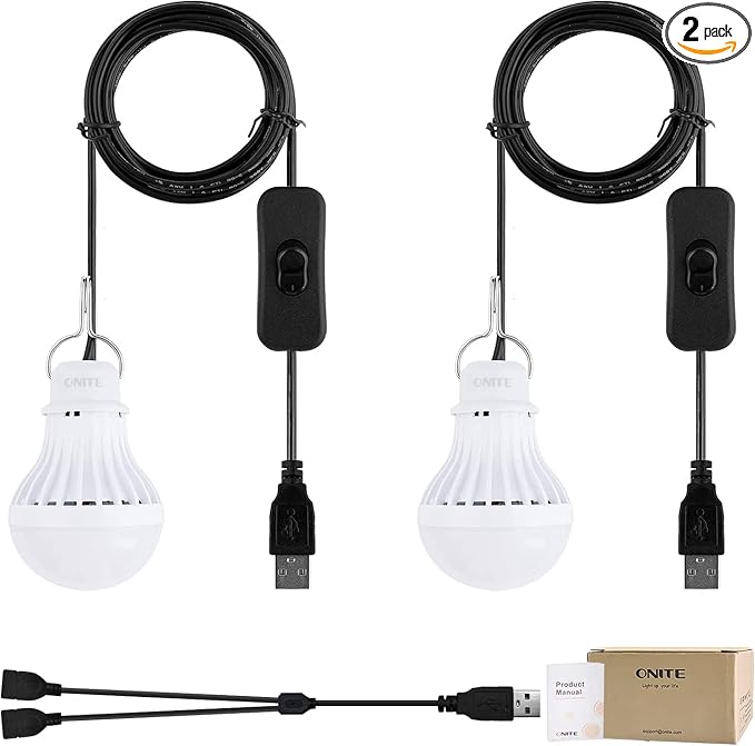 Onite 2-Pack USB LED Light Bulb | 2700K Warm White | Emergency Backup Lighting for Camping, RV, Garage, and Power Outage Preparedness