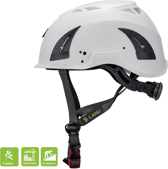 Land Helmets ClimbPro Safety Helmet for Rock Climbing – Lightweight & Durable Hard Shell with Adjustable Chin Strap and Accessory Slots – Ideal for Indoor & Outdoor Adventure