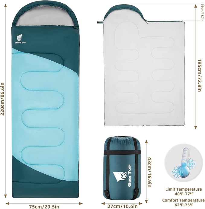 GEERTOP Backpacking Sleeping Bag for Camping, Lightweight Sleeping Bags for Adults Kids Summer Warm Cold Weather Hiking Travel