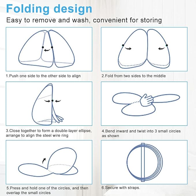 AMMER Pop Up Mosquito Net Tent for Beds, Portable Foldable Mosquito Netting Folding Design with Net Bottom,2 Entries,Suit for Twin to King Size Bed (79x71x59inch)