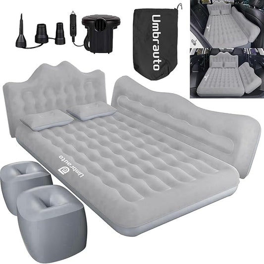 Umbrauto Car Air Mattress Bed: Inflatable SUV Camping Sleeping Pad for Truck Back Seat with Pump & Pillows, Blow Up Backseat Car Mattress for Van Rear Seat