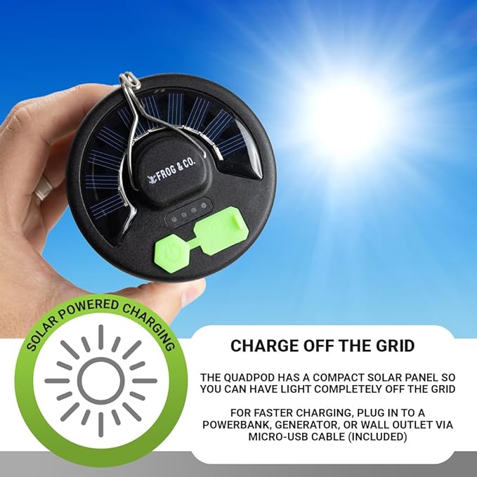 QuadPod Solar Camping Lantern for Camping - Portable Rechargeable LED Lamp Backup Power Bank Perfect for Hiking, Travel and More - Emergency Light for Power Outages, Hurricane, Survival Kits
