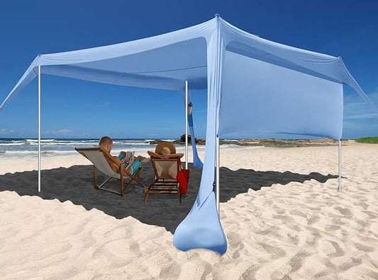 Beach Canopy Tent Shade with Sidewalls 10x10FT, 6.6FT Tall, UPF50+ Sun Shelter, Windproof & Water Resistant, Includes Guylines Sand Shovel Stability Poles, Easy Up for Beach Outdoor Camping Backyard