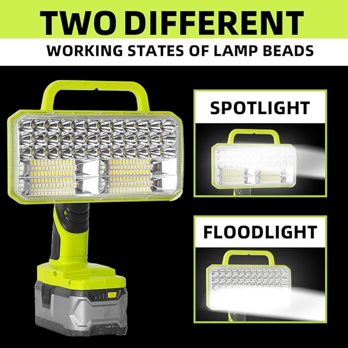 Work Light for RYOBI 18V Battery, 4200LM 40W Cordless LED Light Outdoor Jobsite Light Flashlight, 90 Degree Pivoting Head for Hiking Car Respir Camp Garage Emergrncy Lighting (Batteries Not Included)