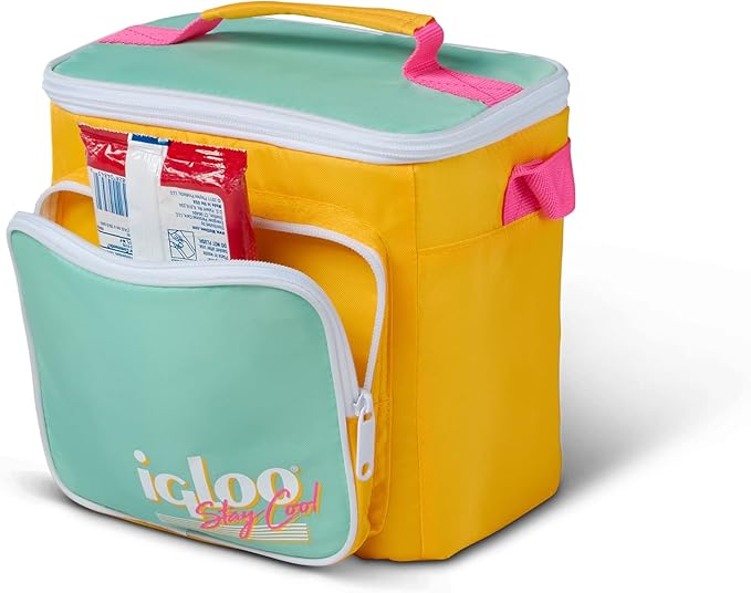 Igloo Retro 90s Lunch Coolers, Insulated Lunch Bag, Square Lunch Box Cooler with Front Pocket & Adjustable Strap