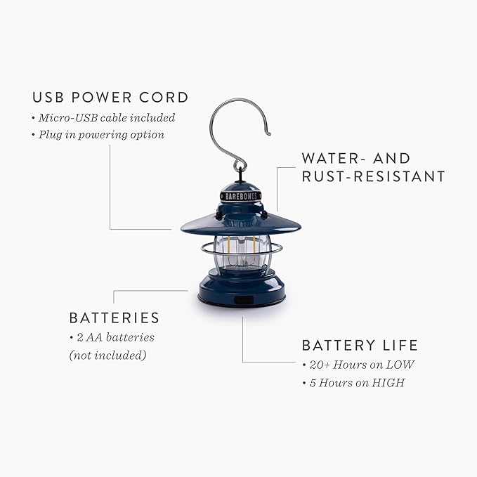 Barebones Edison Mini Vintage Adjustable LED Compact Outdoor Lantern - Essential Gear for Camping, Hiking, Fishing, Tents and Outdoor Adventures