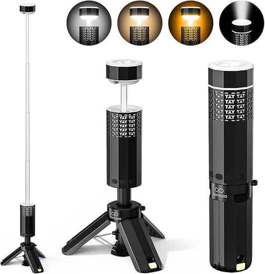 Rechargeable 20000mAh Camping Light, Telescopic Camping Lights, Collapsible Magnetic Camping Lantern with Stand IPX6 Waterproof Flashlights, Camping Lamp for Emergency, Hiking (Black)