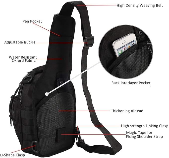 Tactical Shoulder Bag,1000D Outdoor Military Sling Daypack Backpack