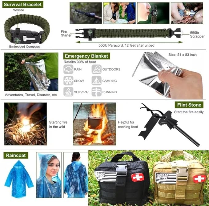 Galaxy 251 Pcs First Aid Kits for Survival Emergency Trauma Military Combat Tactical Medical Hunting Camping Hiking IFAK EMT Bag (Khaki)