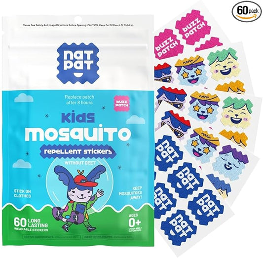 NATPAT Buzz Patch Mosquito Patch Stickers for Kids - Plant Based Ingredients, Non-Toxic - The Original All Natural Citronella Essential Oil Insect Patch, DEET Free, for Toddlers, Kids (60 Pack)