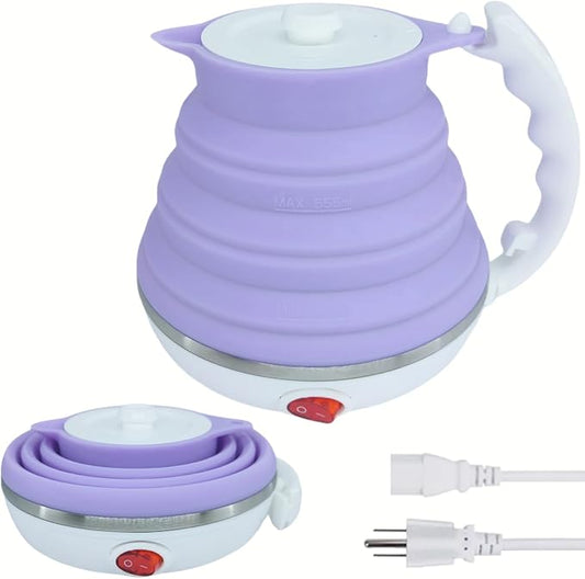 Collapsible Travel Kettle, Portable Electric Kettle, Travel Tea Kettle, Portable Water Boiler, Food Grade Silicone, Auto Shut off and Keep Warm, 110V 555ml (Purple)