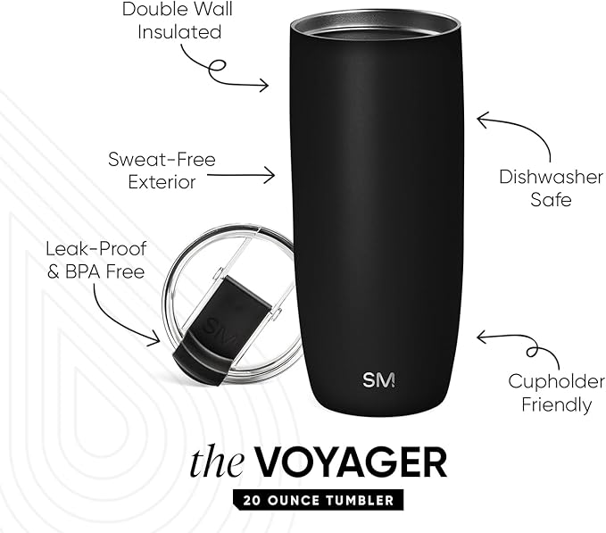 Simple Modern Travel Coffee Mug Tumbler with Flip Lid | Reusable Insulated Stainless Steel Cold Brew Iced Coffee Cup Thermos | Gifts for Women Men Him Her | Voyager Collection | 20oz | Midnight Black