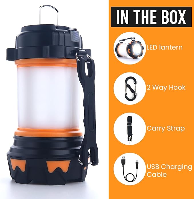 AYL LED Camping Lantern Rechargeable, Super Bright Lantern Flashlight and 360 Degree Illumination, Power Bank, IPX4 Waterproof for Hurricane Emergency Survival, Power Outages, Hiking, Home, Tent Light