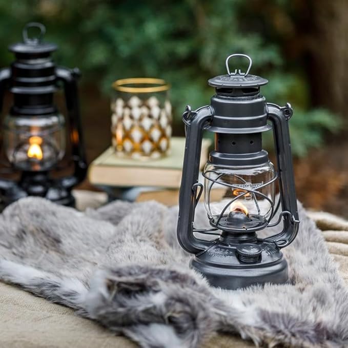 Outdoor Kerosene Fuel Lantern, German Made Weather Resistant Baby Special 276 Galvanized Hurricane Lamp for Camping or Patio, 10 Inches, Sparkling Iron Gray