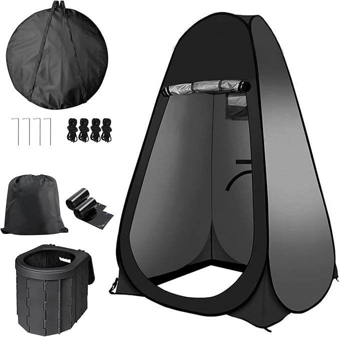 Portable Outdoor Camping Toilet Kit for Adults,Pop Up Privacy Tent, Camping Folding Toilet, 30 Toilet Bags, Washable Foldable for Travel, RV, Car, Beach, Hiking