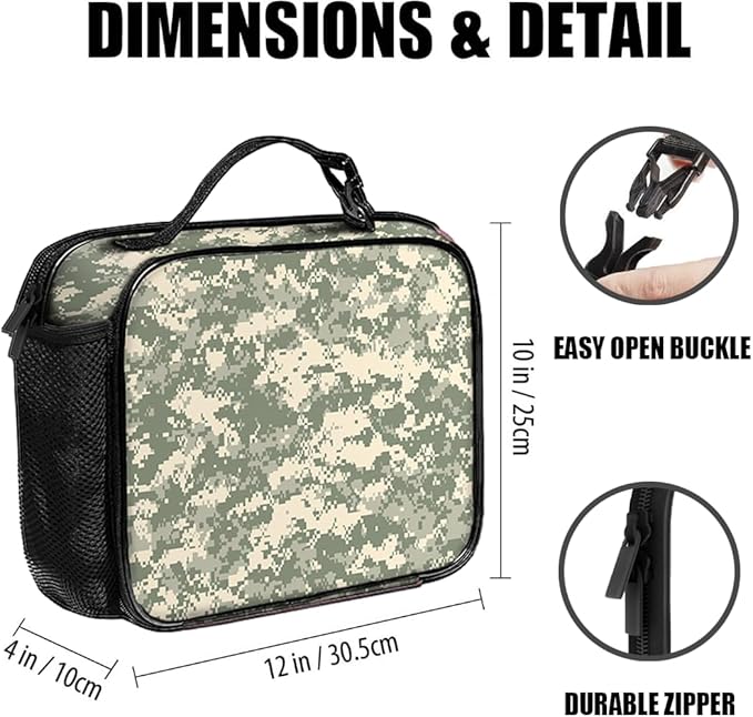 Camo Lunch Bag Reusable Insulated Camouflage Lunch Box Keep Food Cooler Thermal Lunch Tote for Women Men