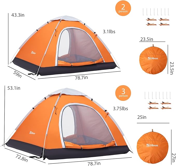 Ubon 2/3 Person Lightweight Instant Pop Up Indoor Outdoor Backyard Tent for Camping Backpacking