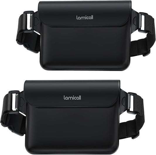 Lamicall [2Pack] Waterproof Fanny Packs, Dry Bag Pouch - [Elastic Waist Strap] Phone Waterproof Waist Pouch Dry Bag, Beach, Kayaking, Swimming, Cruise Essentials, 8.7” for iPhone 16 15 14 13 Pro Max