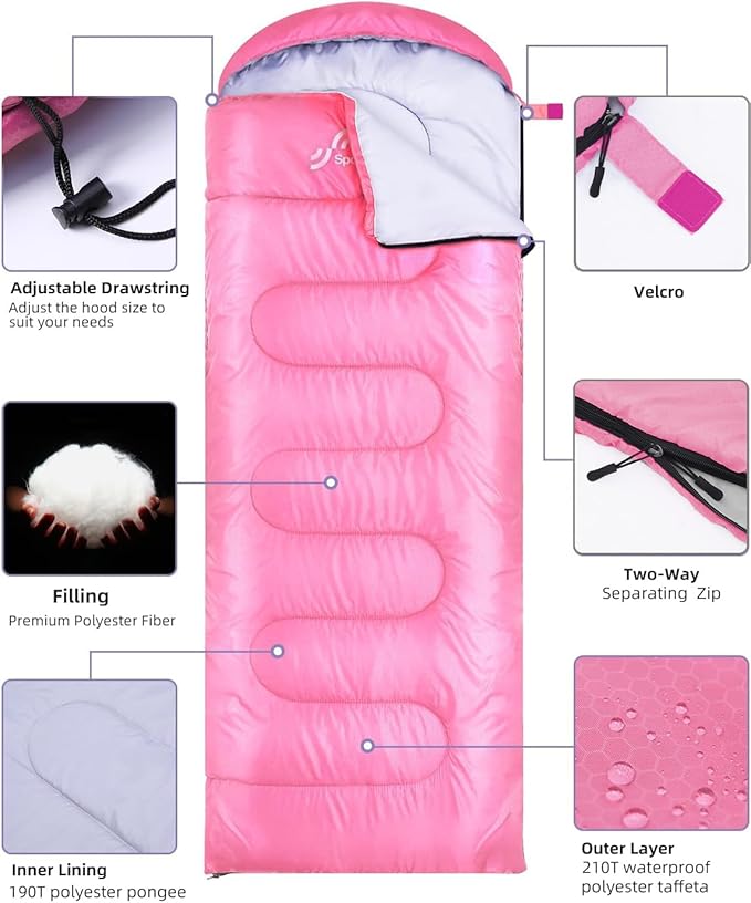 Sportneer Sleeping Bags for Adults, Warm & Cold Weather Sleeping Bag for Adults Kids Boys Girls - Lightweight Compact Camping Gear Equipment, Traveling, Backpacking, Hiking