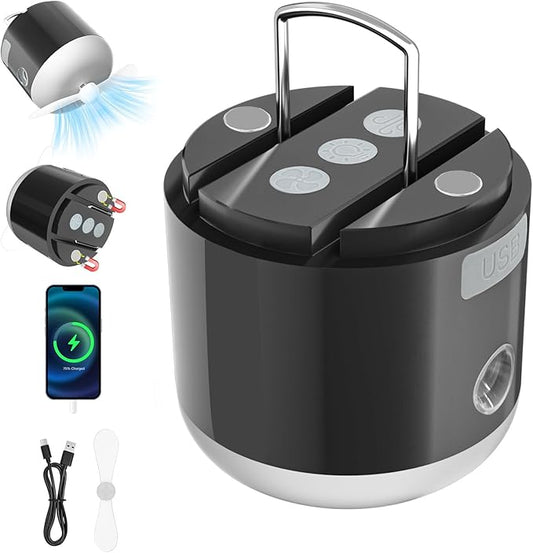 LED Camping Lantern Rechargeable 800LM, 3000mAh Up to 80H Running Time Camping Tent Light, with Fan, 4 Light Modes, Misting Feature & Magnetic Base, for Outdoor Camping, Power Outages