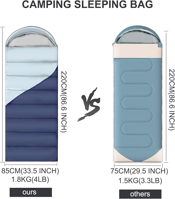 Camping Sleeping Bags for Adults Kids - 3-4 Seasons Warm & Cold Weather Backpacking Hiking XL Size Roomy Camping Gear Equipment for Couples Outdoor Car Family Travelling - Lightweight & Waterproof