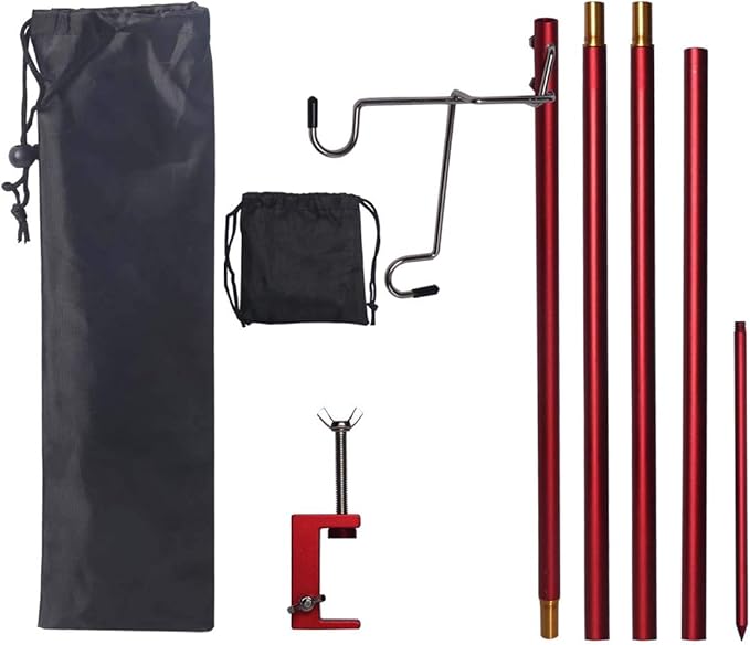 HIKEMAN Folding Lantern Stand Pole Portable Lamp Stand Hook Collapasible Light Stand Holder for Camping Fishing Picnic BBQ Outdoor Activities (Red)