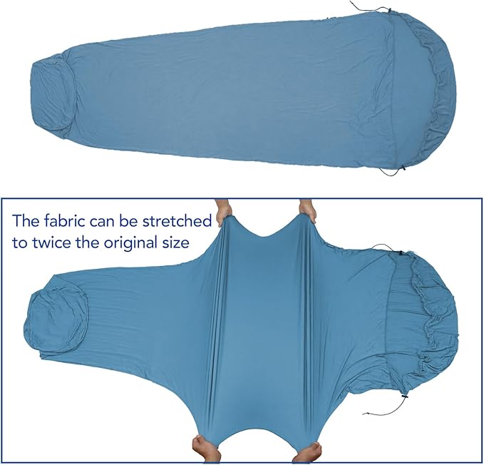 Travel Sheets for Hotel, Rayon Derived from Bamboo, Stretchy Sleep Sack for Adults, Warm Weather/Summer Sleeping Bag Liner for Camping and Travel, Rectangular with Pillow Pocket, Mummy, Cooling Sheets