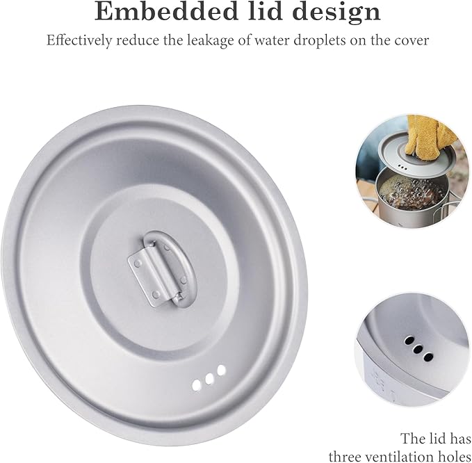 iBasingo 750ml Titanium Pot Camping Mug with Lid Tea Outdoor Ultra-light Coffee Water Cup Portable Hiking Backpacking Cooking Kit Picnic Cooking Kit with Foldable Handle Ti3037D