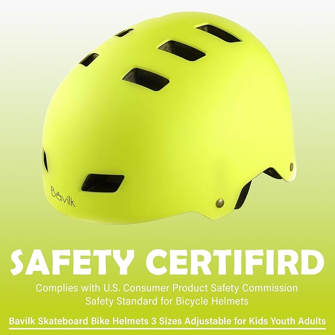 Bike Helmet 3 Sizes for Teenager Kids Youth Adults,Bavilk Skateboard Helmet Adjustable Multi-Sport Bicycle Cycling Scooter Roller Skate Inline Skating Rollerblading for Girls Boys Women Men Teen