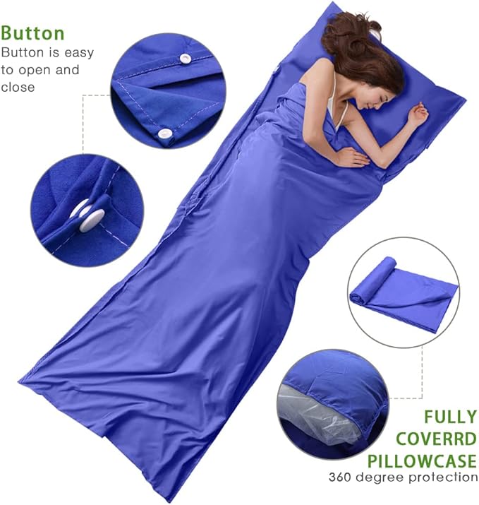 Travel and Camping Sheet Sleeping Bag Liner - Lightweight Compact and Portable Adult Sleeping Bag - Ideal for Traveling,Hostels and Camping