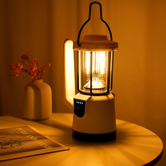 Lixada LED Camping Lantern,USB C Rechargeable Lantern with Stepless Dimming,Emergency Flashlight Flood Light with Folding Hook for Searchlight Power Outages Spotlight Outdoor Fishing Emergency