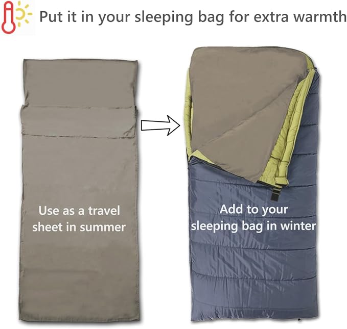 Lightweight Sleeping Bag Liner Camping Travel Sheets Ultralight Sleeping Bag Sack for Backpacking Hiking Hotel Hostels and Traveling, Stuff Sack Included