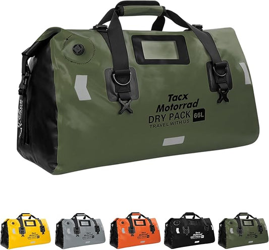 Waterproof Duffel Bag for Men/Women, Roll-top Dry Backpack Duffel Bag with Quick-fixed Straps, Motorcycle Tail Saddle Bag for Motorcycling, Rafting, Boating, Kayaking, Travel, 66L-Green