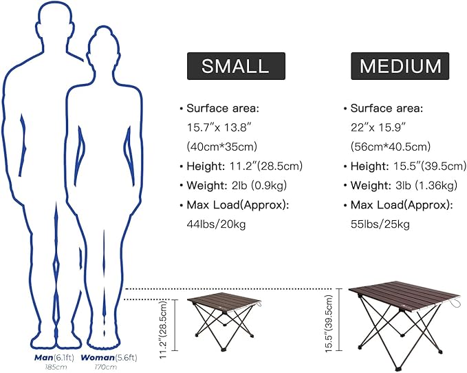 MOON LENCE Folding Outdoor Aluminum Camping Table Portable Ultralight Compact Backpacking Travel Table for Beach, Picnics, Hikin (Coffee, Small)