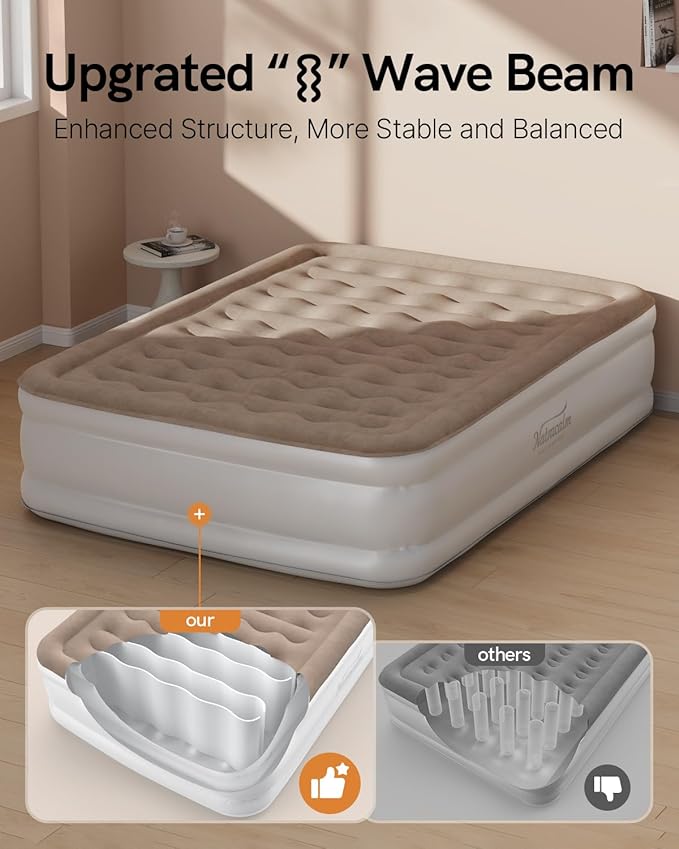Air Mattress Queen with Built in Pump, Inflatable Mattress, Upgraded Blow up Mattress Queen Size for Home, Guest, Camping, Fast Inflation, Comfort Air Bed, colchon inflable