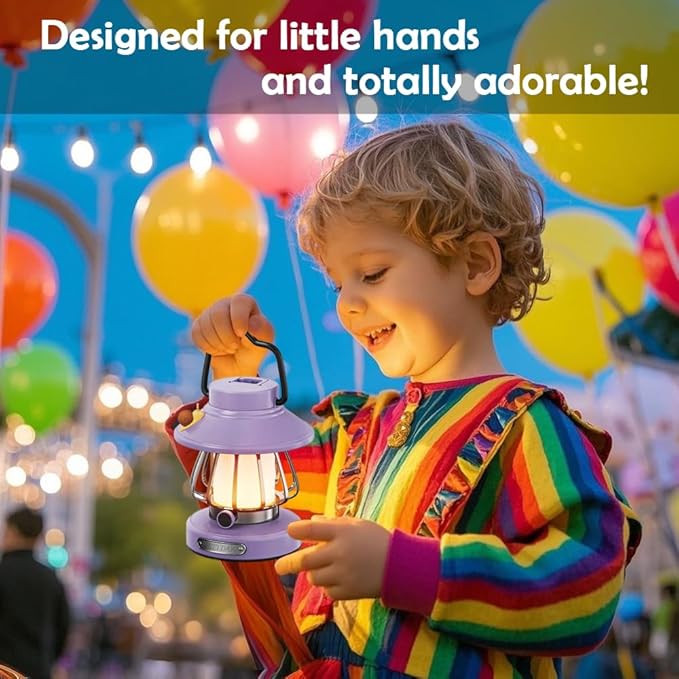 Camping Lantern For Kid Toddler Flashlight With Soft Light & Eye Protection Indoor Outdoor Hanging Tent Portable Night Light Battery Operated Sky Lanterns Rechargeable Lamp Gear Essentials Gift Purple