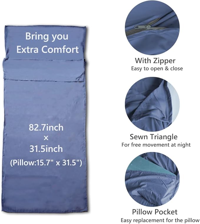 Lightweight Sleeping Bag Liner Camping Travel Sheets Ultralight Sleeping Bag Sack for Backpacking Hiking Hotel Hostels and Traveling, Stuff Sack Included