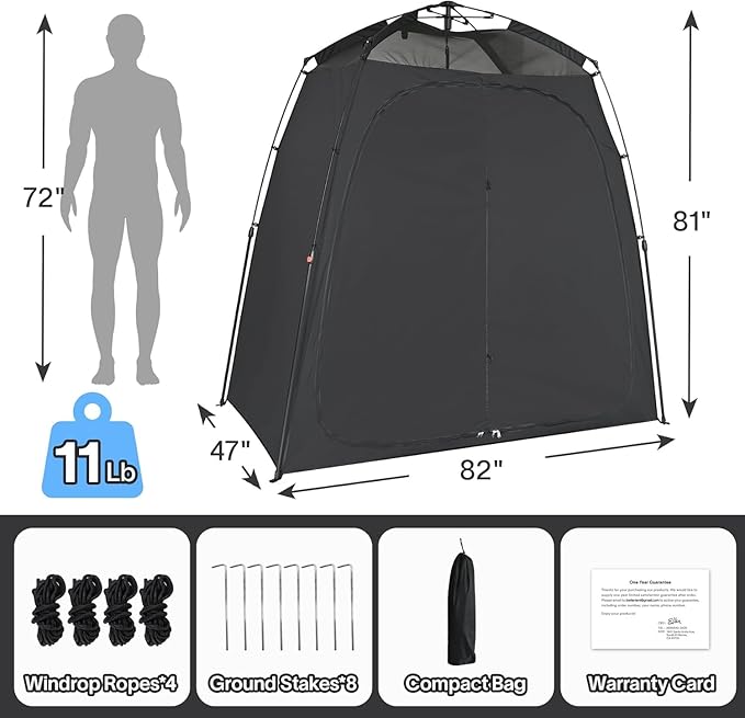 EighteenTek Shower Tent Camping, 2-Room Portable Changing Room, Outdoor Shower Enclosure, Pop Up Privacy Tent Shelter with Floor & Doors, Changing Tent, Camping Toilet, Bathroom