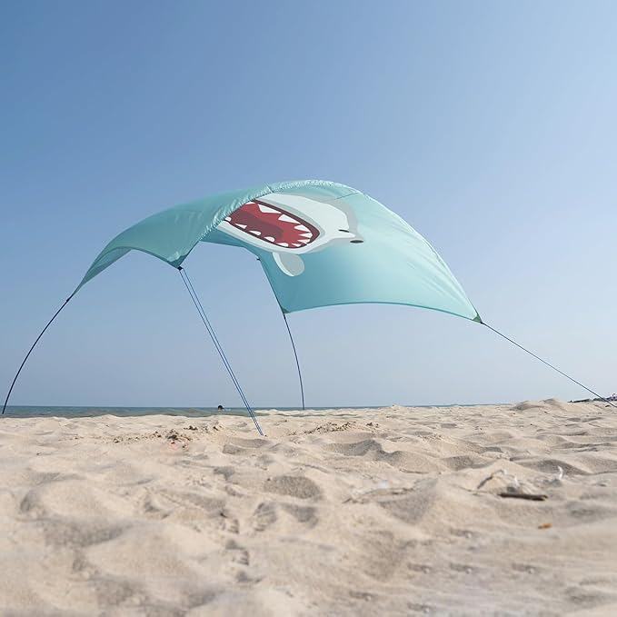 Beach Shade Canopy Sun Tent Shelter, Wind Canopy for Beach, Backyard, Park, Dessert, Light Weight, Easy Set Up, 78 Sq. Ft. of Shade for 1-3 People, Lite Blue Tint Shark