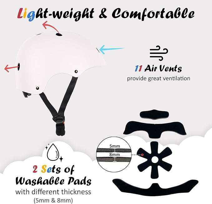 Kids Bike Helmet, Adjustable and Multi-Sport, from Toddler to Youth, 3 Sizes