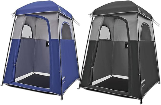 Bundle of KingCamp Oversize Black Camping Shower Tent and Blue Outdoor Shower Tents for Camping Changing Dressing Room Portable Toilet Tent, Easy Set Up, More Space Than Pop Up Privacy Tent