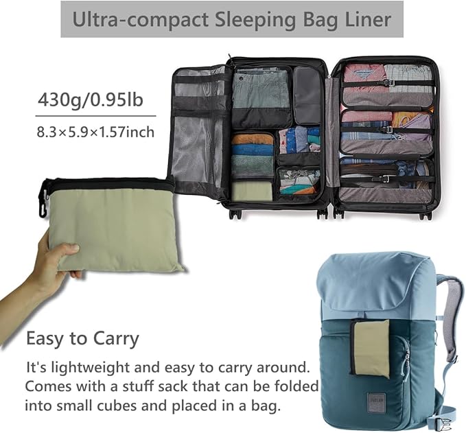 Lightweight Sleeping Bag Liner Camping Travel Sheets Ultralight Sleeping Bag Sack for Backpacking Hiking Hotel Hostels and Traveling, Stuff Sack Included