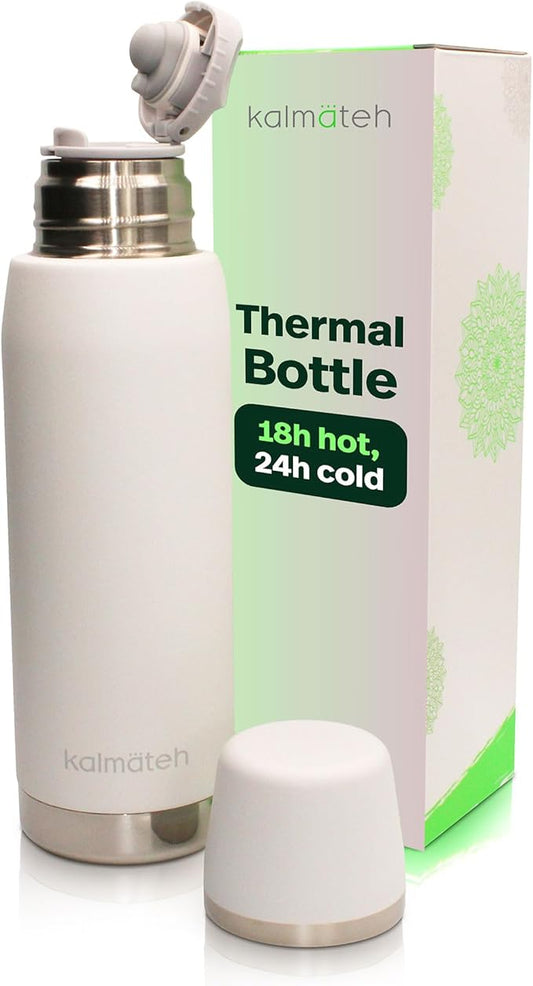 KALMATEH Thermal Double Walled Vacuum Insulated Stainless Steel Beverage Bottle 760ml, Precise Pouring & Heat Retention For Coffee, Tea, Yerba Mate and Camping